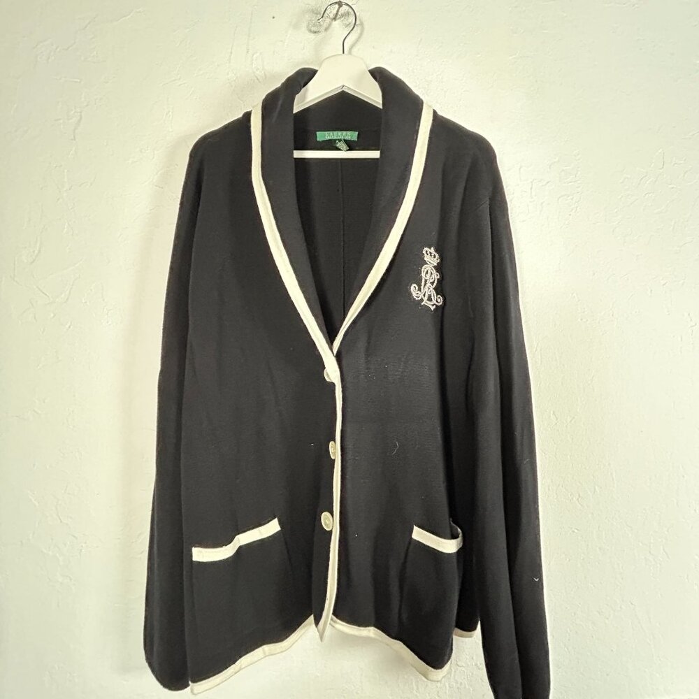 Lauren Ralph Lauren Black Cardigan with Cream Trim